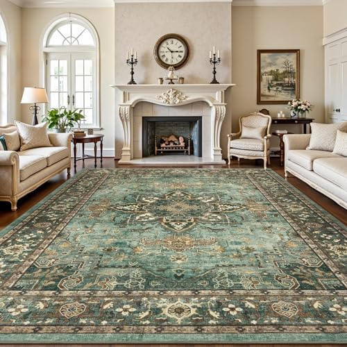 Lofus 9x12 Green Area Rugs for Bedroom Living Room, Vintage Boho Carpet