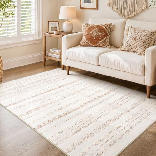 Nakagishi Boho 4x6 Area Rug Living Room Rugs Machine Washable Beige/Brown