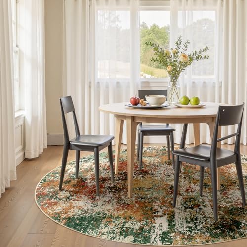 RELEANY Washable Round 8ft Area Rug for Living Room Green Multi