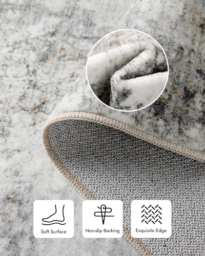 Area Rug Living Room Rugs - 9x12 Modern Abstract Soft Indoor Neutral Washable Rug Stain Resistant Non-Slip Low Pile Carpet for Bedroom Dining Room Home Office - Charcoal Grey