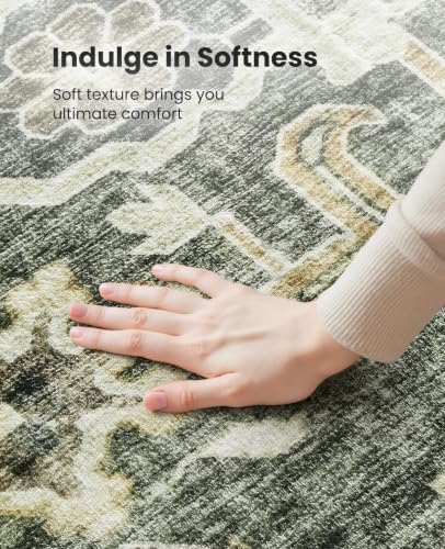 Amada 8x10 Washable Area Rug for Living Room, Green/Brown, Vintage Pattern