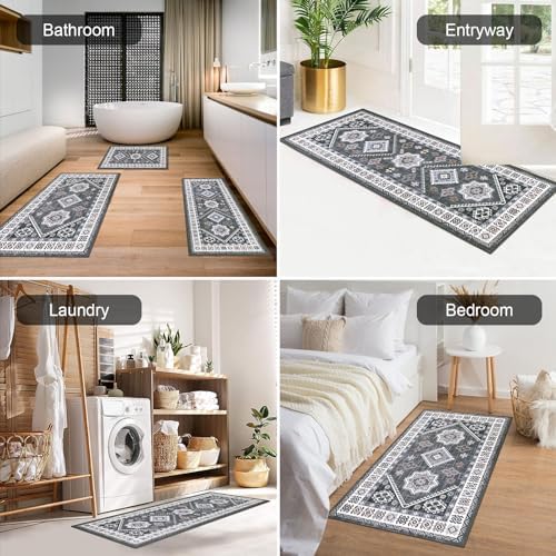 HEBE Boho Kitchen Rugs Set of 3, Non Slip Washable Kitchen Mats for Floor