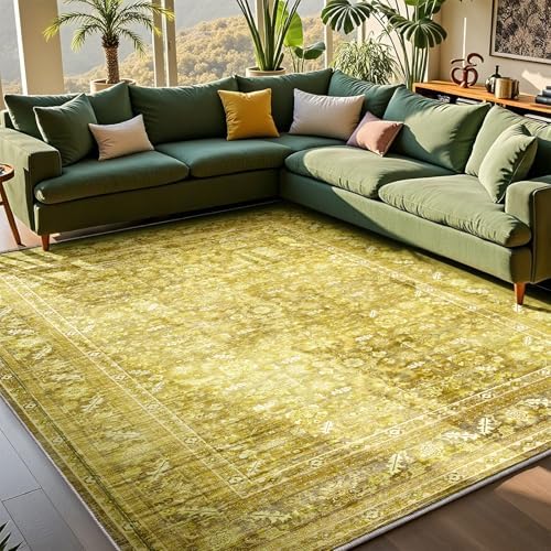 OPPODREAM Vintage Yellow Area Rugs 6x9, Washable Rug for Living Room