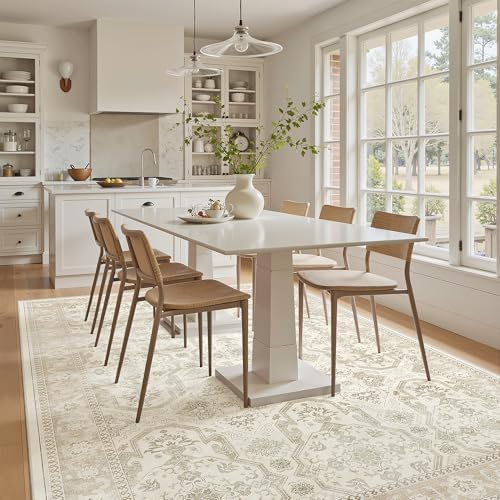 Soalmost 5x8 Area Rug Low Pile Washable Trendy Faded Style Rug, Beige/Brown