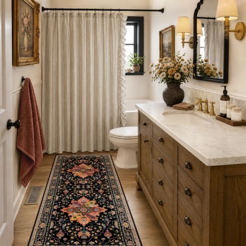 RELEANY Washable Area Rug, Runner 2'x6', Black/Colorful