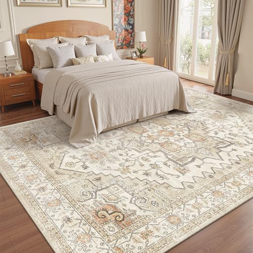 befbee 8x10 Washable Area Rug for Living Room,Vintage Soft Carpet Gold