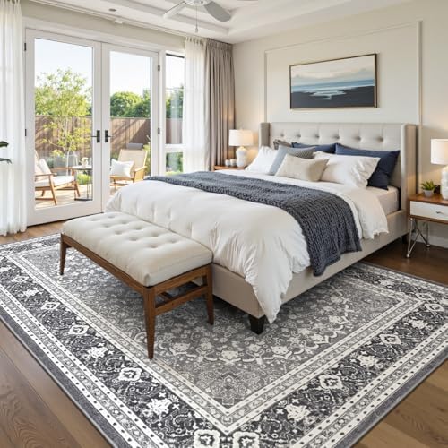 8x10 Area Rugs for Living Room, Washable Non-Slip Rug, Oriental Light Grey
