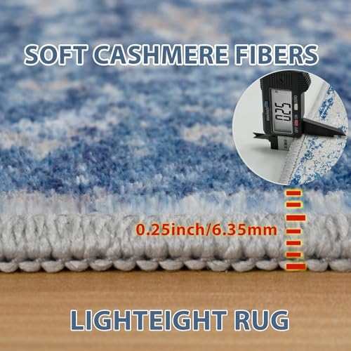 5x7 Area Rugs for Living Room Washable Bedroom Dining Room Blue Grey White
