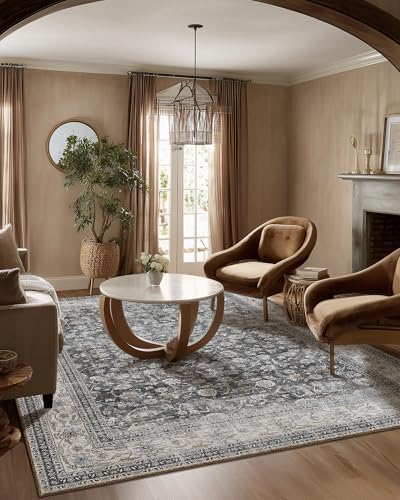 Machine Washable Rugs for Living Room: 5x7 Bedroom Rug Vintage Boho Area Rug Stain Resistant Non Slip Low Pile Lightweight Soft Carpets for Living Room Dining Room Kitchen Nursery Kids Room Farmhouse