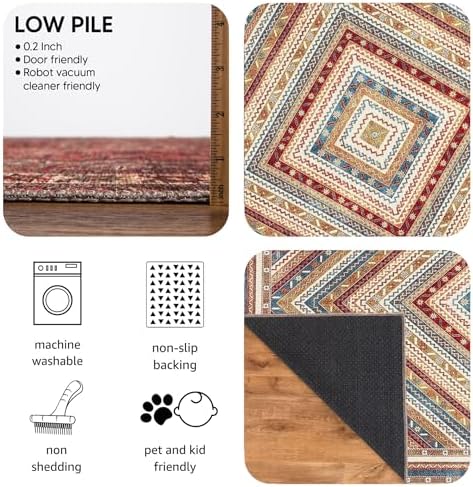 Keen Home Design Vintage Washable Entryway Rug, Non-Slip Low Pile, 3x5