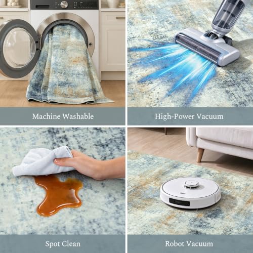 Rugflix 8x10 Area Rugs for Living Room, Washable Large Rug Light Blue