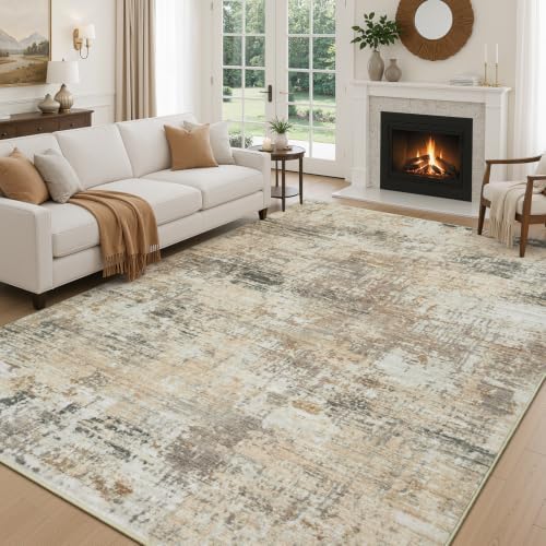 Rugflix 8x10 Area Rugs for Living Room, Washable Gold Beige Grey Large Rug