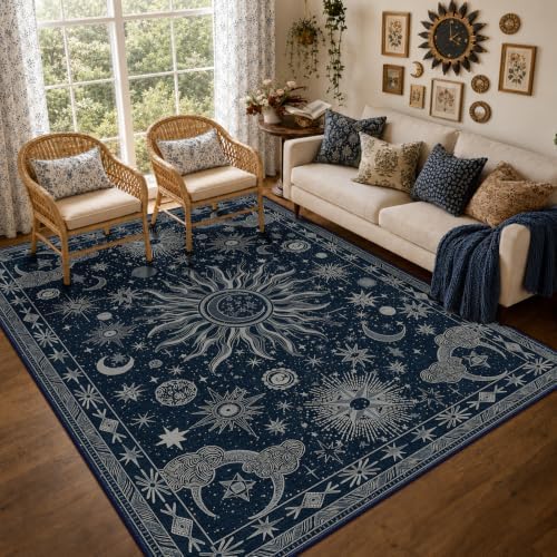 Vacuum-Friendly, 6x9 Washable Area Rug, Blue Gray White