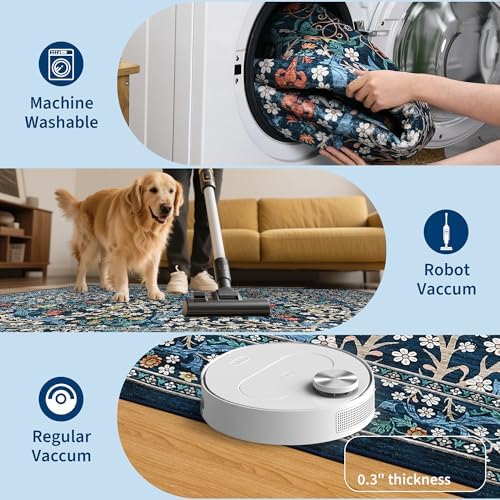 GarveeHome Blue Floral 2.5x8 Washable Kitchen Runner Rug
