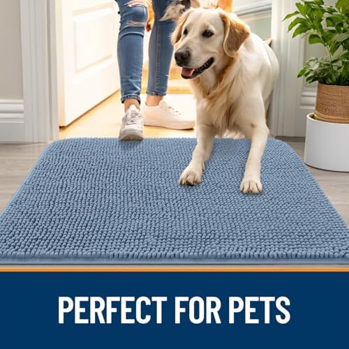 OLANLY Dog Door Mat for Muddy Paws 32x20, Super Absorbent Chenille Mud Mat