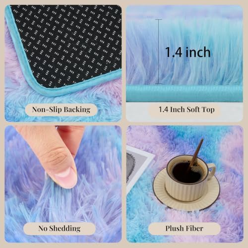 PLHXFR 6x9 Area Rugs Living Room: Fluffy Bedroom Soft Shag Rug Kid Rainbow