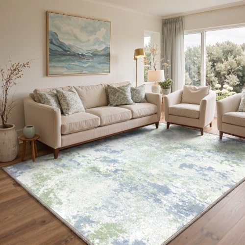 BEIMO Area Rugs 10x14 for Living Room, Green Ivory Washable Abstract Rug
