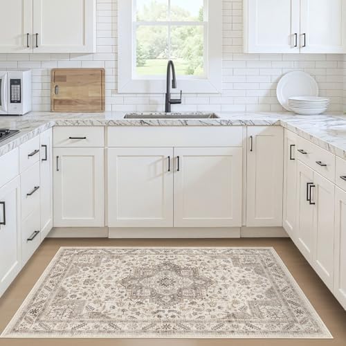 cotiled 3x5 Area Rug for Living Room, Washable, Traditional, Light Brown