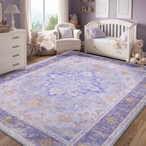 RELEANY Washable Area Rug, 5'x8', Purple