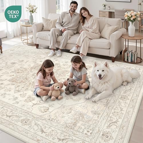 10x12 Area Rugs Living Room: Bedroom Washable Carpet Beige White