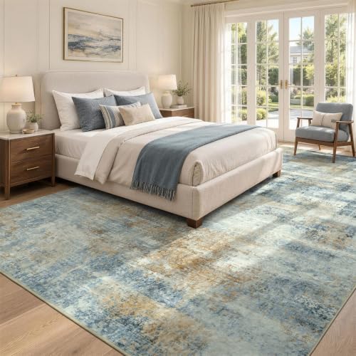 Rugflix 8x10 Area Rugs for Living Room, Washable Large Rug Light Blue