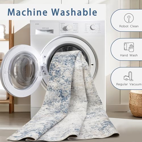8x10 Washable Area Rugs for Living Room,Bedroom,Dining Room- Blue Beige