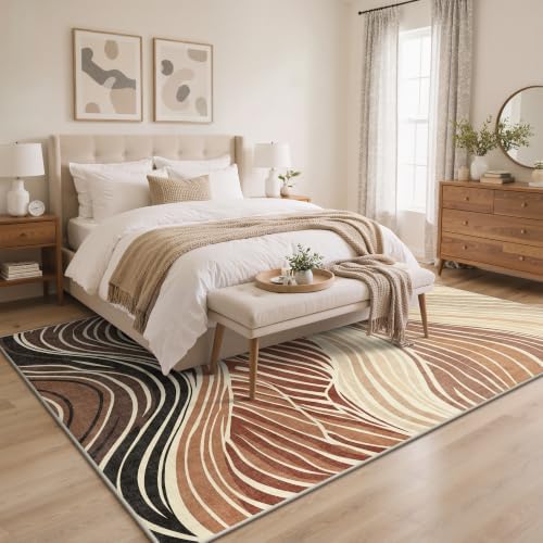 BEIMO 8x10 Area Rugs for Bedroom, Caramel Sand Washable Abstract Rug