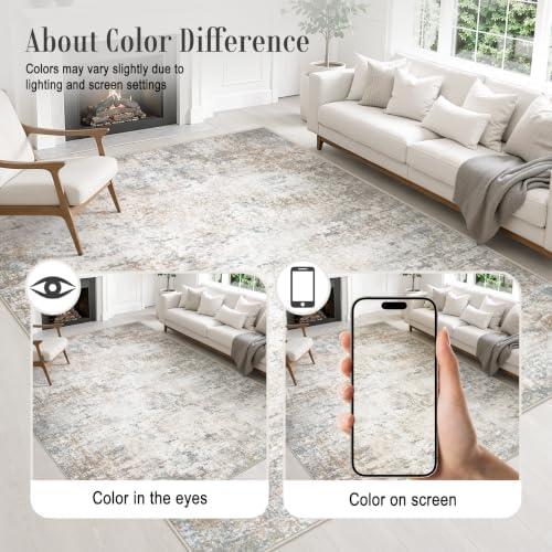 Area Rug Living Room: 4x6 Modern Washable Indoor Soft Carpet Brown