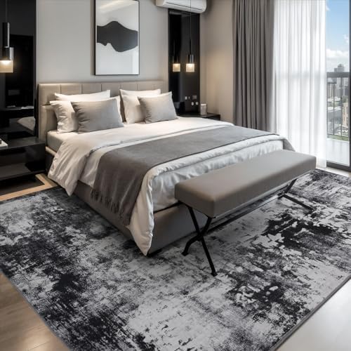 Rugflix 6x9 Area Rugs for Living Room, Washable Black Grey Dark Large Rug