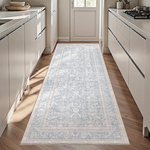 OPPODREAM Vintage Light Blue Area Rugs 3x6, Washable Rug for Living Room