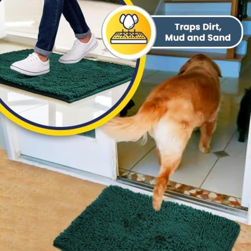 Muddy Mat® | Super Absorbent Door Mat Indoor, Microfiber Quick Dry Chenille Entryway Rug, Non-Slip Front Door Mat, Indoor Mats for Entryway, Machine Washable Pet Rug, Deep Teal 30" x 48"