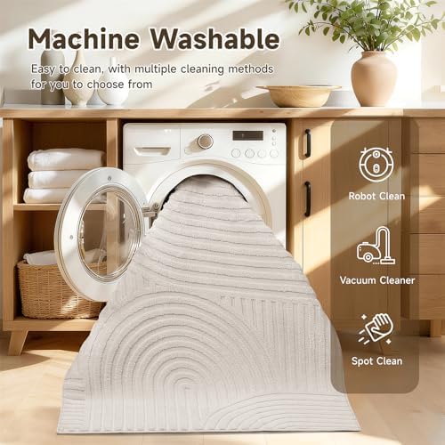 Pauwer 4ft Area Rugs for Living Room, Modern Non Slip Washable Rug, Beige