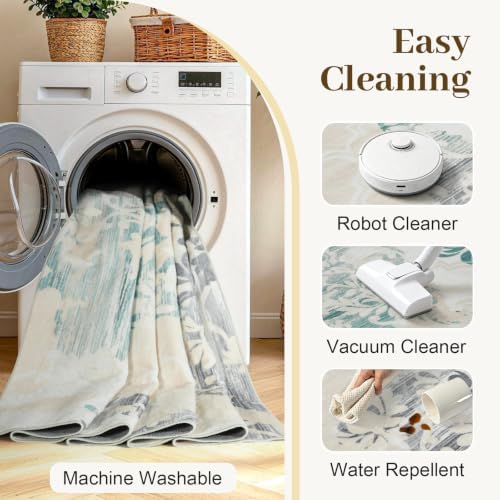 9x12 Washable Non-Slip Area Rug for Living Room (Beige)