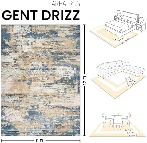 9x12 Area Rugs for Living Room Large Washable Abstract Rug Brown/Blue