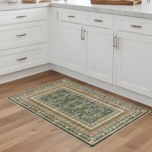Ksrau 2x3 Area Rug Washable: Non Slip Entryway Small Throw Rugs Teal Green