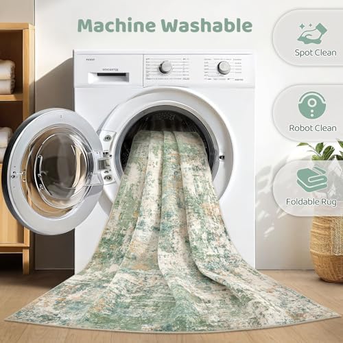 LOONGRUG Area Rug 5x7 Washable Neutral Modern Living Room Rugs Green