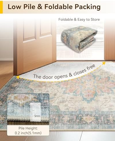 RELEANY Washable Area Rug, Small 2'6"x4', Blue/Orange/Red