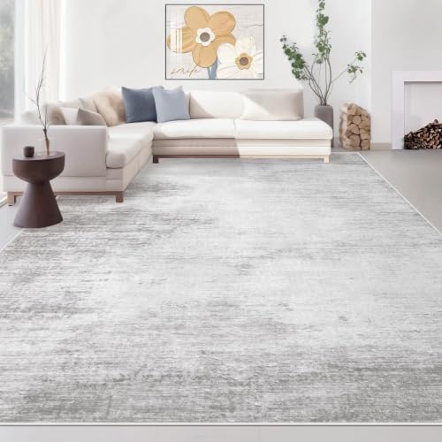Area Rugs 9x12 Living Room: Washable Rug Modern Abstract Large Rugs Soft Non Slip Neutral Rug Stain Resistant Indoor Carpet for Bedroom Kitchen Dining Room Home Office Rugs(Grey,9'x12')