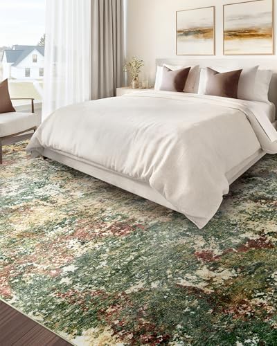 Washable Area Rug for Living Room: 5x7 Modern Abstract Neutral Soft Rug for Bedroom Dining Room No Slip Low Pile Carpet for Nursery Home Office - Red/Ivory