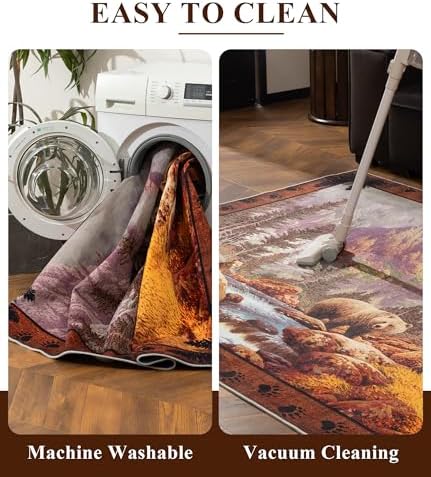 YIHOUSE Washable Mountain Bear Area Rugs 5x7