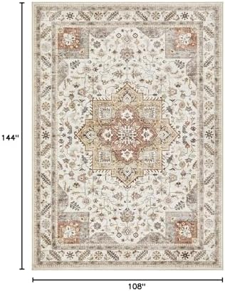 cotiled 9x12 Area Rug for Living Room, Washable, Traditional, Golden Taupe