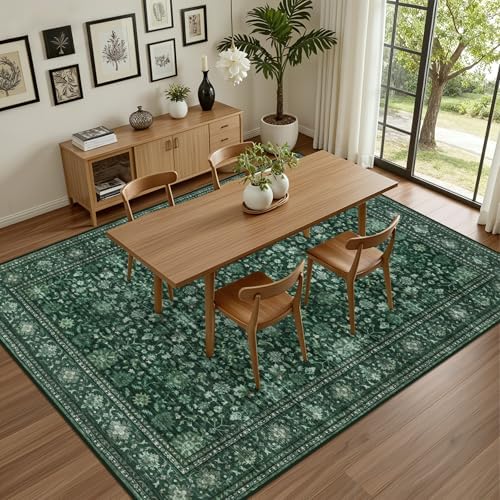 5x7 Area Rugs Living Room: Washable Rug for Bedroom Deep Green