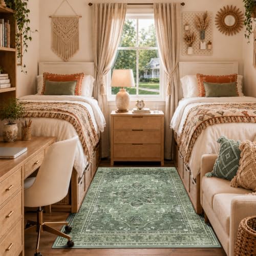 RELEANY Washable Area Rug, 3'x5', Green/Dark Green/Gray