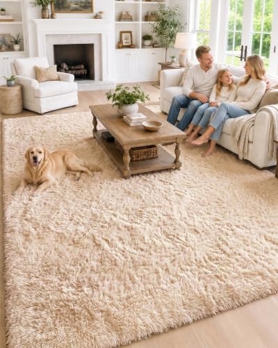 OLANLY 6x9 Machine Washable Large Area Rugs for Living Room, Bedroom, Soft Fluffy Shaggy Bedside Rug, Indoor Floor Carpet for Kids Girls and Boys, Dorms, Nursery, Home Decor Aesthetic, Beige