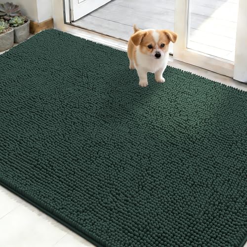 OLANLY Dog Door Mat for Muddy Paws 50x30, Super Absorbent Chenille Mud Mat