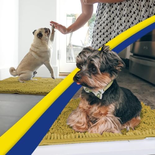 Muddy Mat® | Super Water Absorbent Door Mat Indoor, Microfiber Quick Dry Chenille Entryway Rug, Slip Resistant Front Door Mat, Indoor Mats for Entryway, Machine Washable Pet Rug, Mustard 20" x 48"