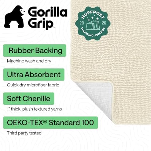 GORILLA GRIP Bath Rug Mat for Bathroom, Thick Chenille, 30x20 Ivory Cream