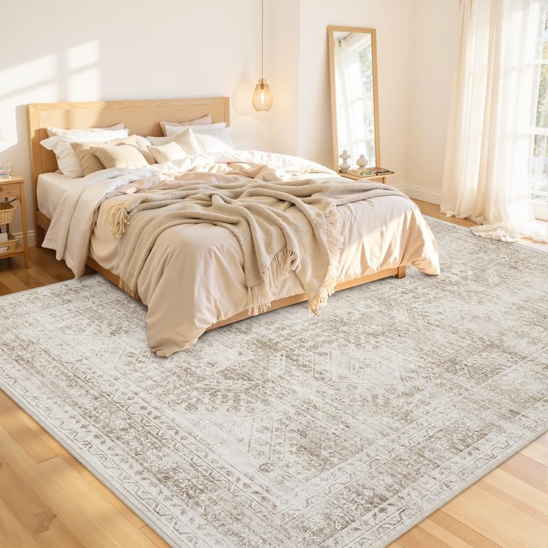 Area Rugs 9x12 Living Room: Bedroom Neutral Washable Carpet Brown