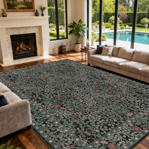 10x14 Area Rug for Living Room Washable Carpet (Dark Green)