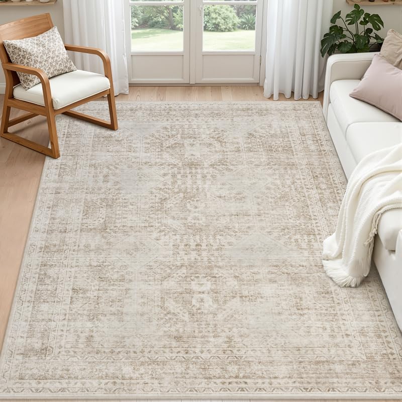 5x7 Area Rugs Living Room: Bedroom Neutral Washable Carpet Brown
